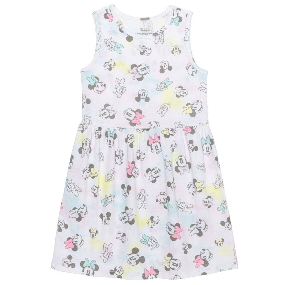 Disney Little Girls Minnie Friends Sleeveless Tank Dress Crew Neck White Size 4